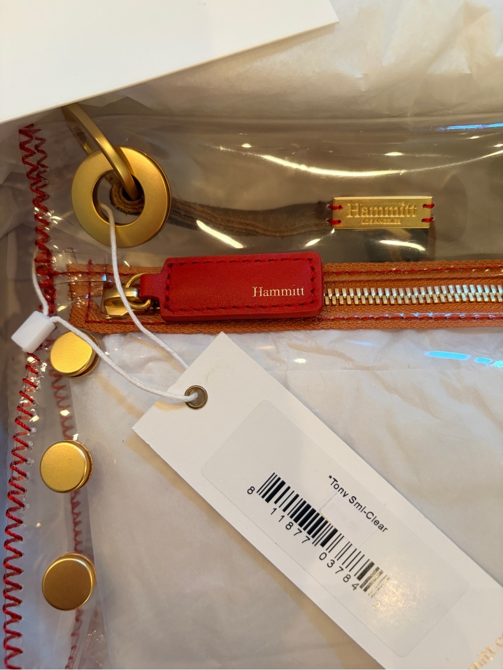 NWT HAMMITT TONY CLEAR SML BAG. COLOR CLEAR/RED/BROWN/BRUSHED GOLD HARDWARE - Picture 14 of 16